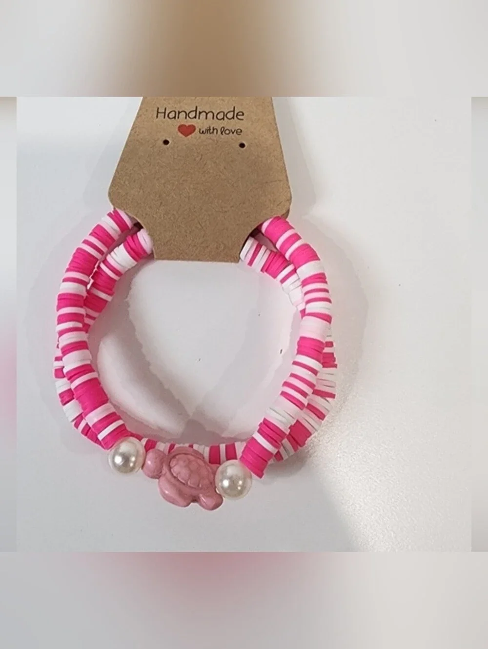 Turtle Accent Pink And White Beaded Stretch Bracelet Set By Izzy G.